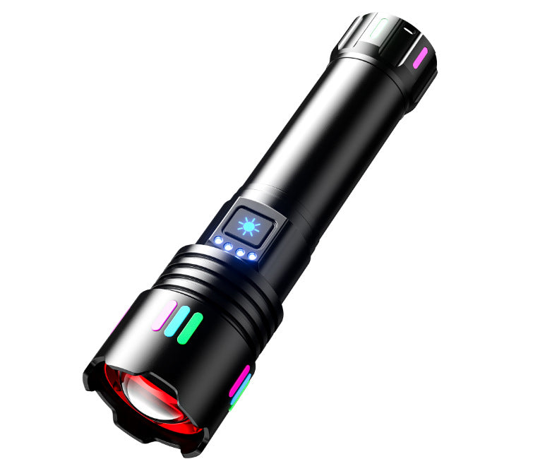 Cross-border new white laser flashlight retractable zoom Type-c charging high power power display digital screen outdoor