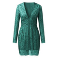 cross-border e-commerce fashion women's apparel:  direct sales deep v long sleeve sequin dress - evening gown