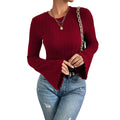 hot-selling round neck flare sleeve burgundy t-shirt - chic, versatile, and a tiktok sensation for work and casual wear