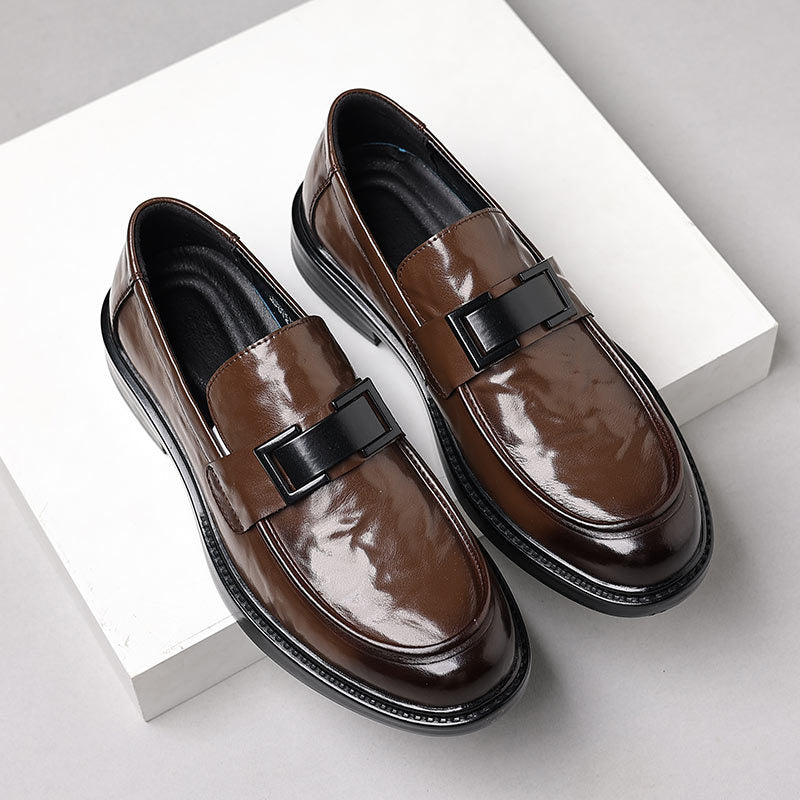 Genuine leather new men's loafers - british style slip-on pointed toe dress shoes - black business formal casual wedding shoes
