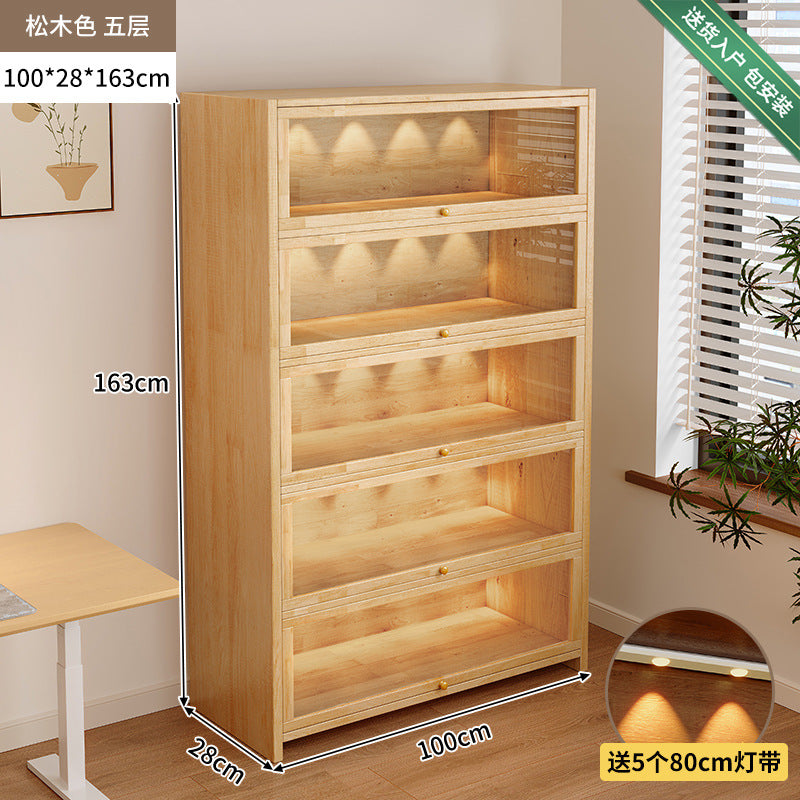 Solid wood dust-proof bookcase integrated against the wall Walnut color storage cabinet Locker Floor storage cabinet Household bookshelf