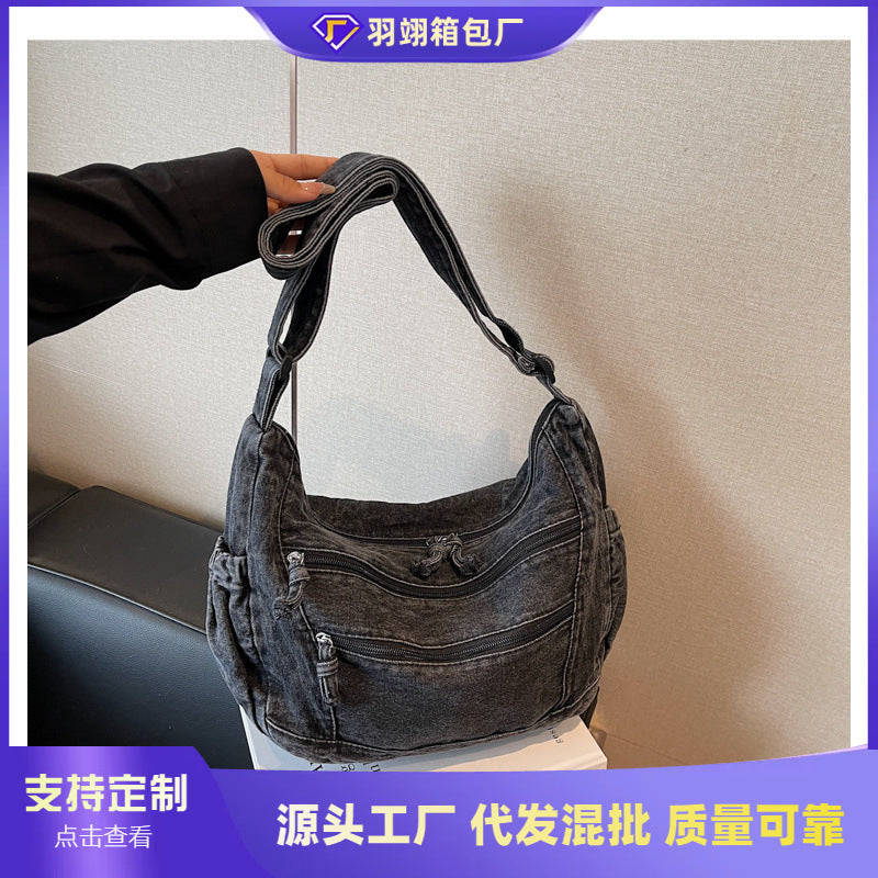 Cross-border denim bag women's large capacity 2025 new summer casual shoulder messenger bag niche commuter tote bag
