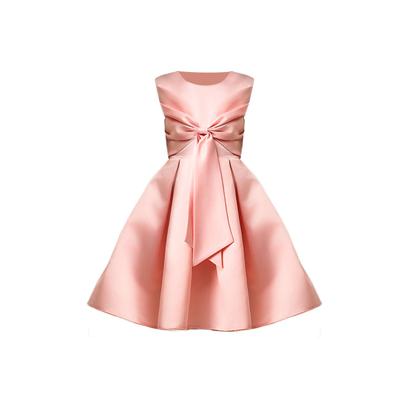 European and american style girls' princess dresses, mid-to-large size, silk satin tutu skirt with bow, sleeveless children's dress, vest dress - in stock