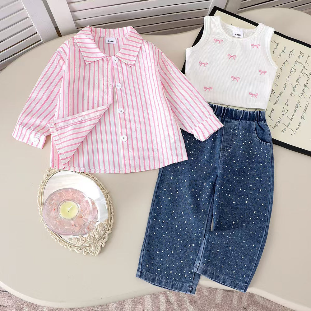 Kids clothing cross-border exclusive iexportfashion children's clothing new arrival children's stripesshirt vest pants