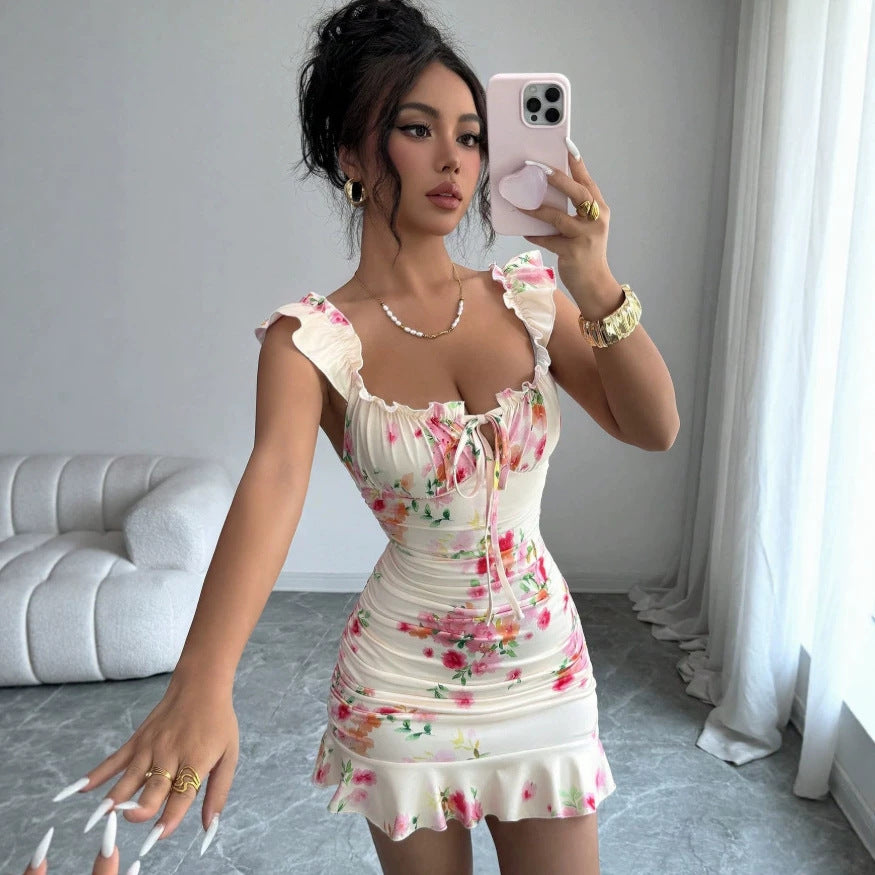 cross-border fashion women's sexy floral 3d slim-fit dress (for us & european markets)