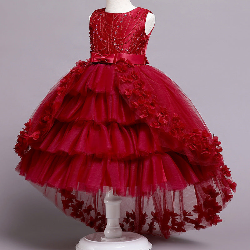 Ready-to-ship wholesale children's wedding dresses, princess gowns with train, bow-tie dresses, flower girl dresses, kids' dresses