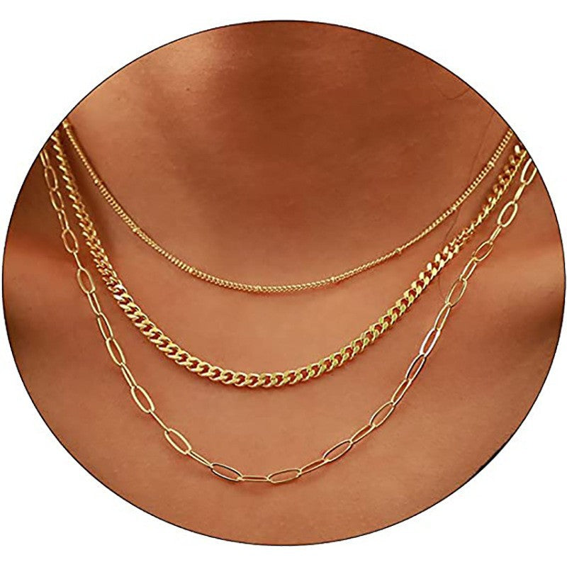 European and american fashionable minimalist versatile hip-hop layered choker necklace - statement lightweight luxury titanium steel necklace for women