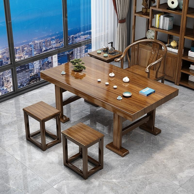Solid wood large board tea table and chair combination, one table and five chairs, new chinoiserie office coffee table, for home living room casual tea making table