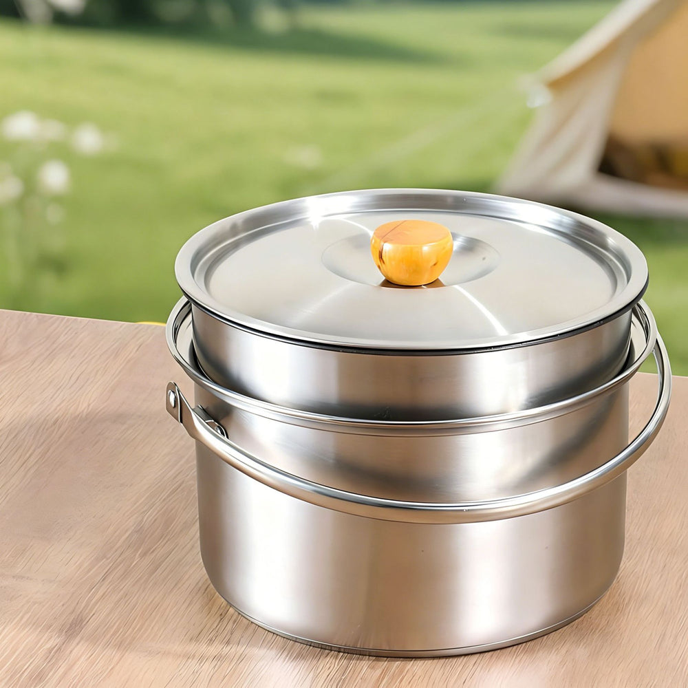 stainless steel cookware set - portable outdoor camping cookware kit with bowls