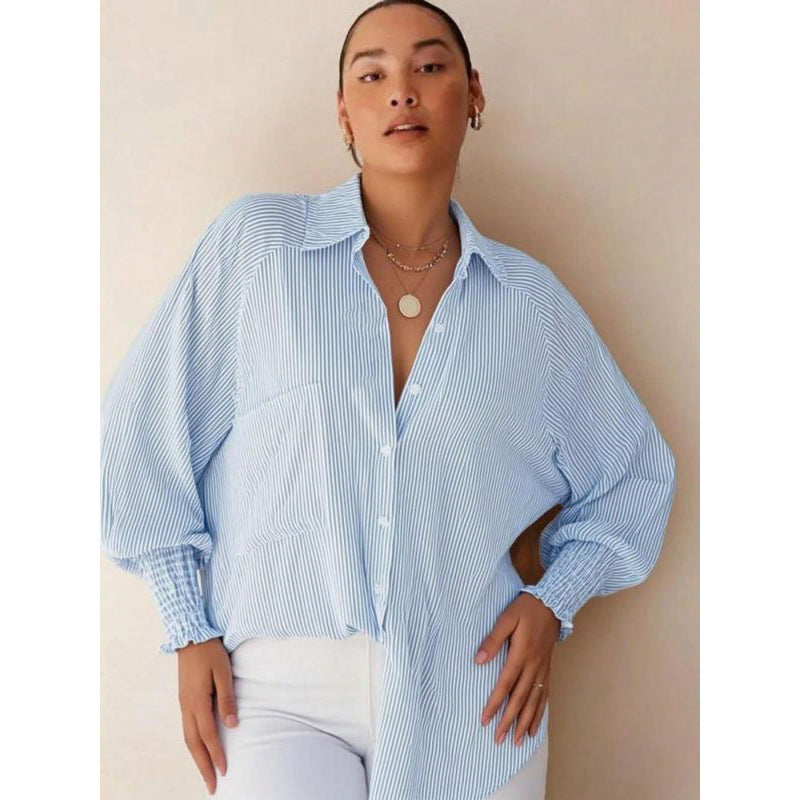 Shein independent station 1688  hot selling casual blue stripesprintingflap pocket pants shirt