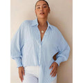 Shein independent station 1688  hot selling casual blue stripesprintingflap pocket pants shirt
