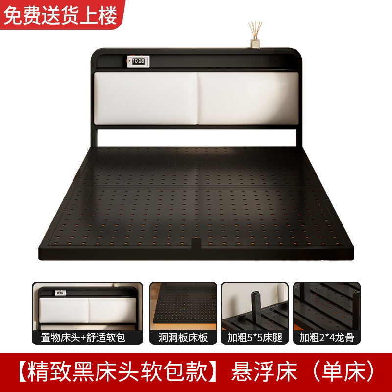 Wrought iron bed Modern simple iron frame bed Economical storage soft bag 1.8 meters Single double bed Rental house bed frame