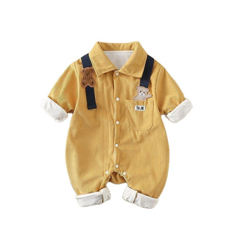 Spring & fall bear infant double layer baby clothes baby newborn style romper one-piece cute long sleeves trendy