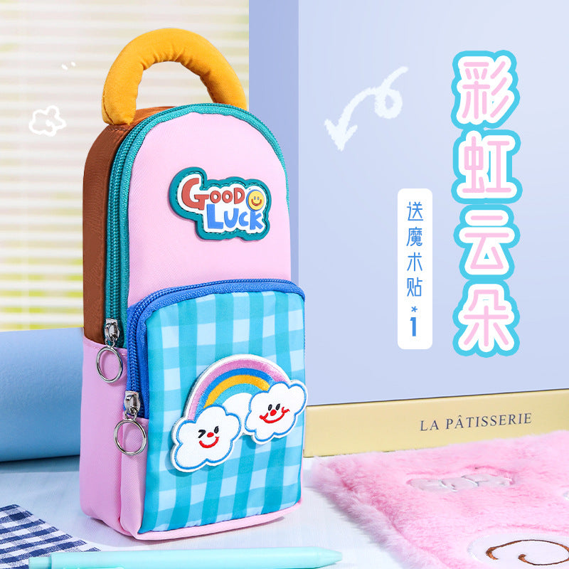 New simple retro style stationery bag for primary school students, boys and girls, niche non-collision stationery bag, schoolbag, vertical pencil bag