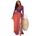 European and american style export summer slim-fit women's lightweight sheer bodycon asymmetrical skirt round neck ruched long sleeve dress