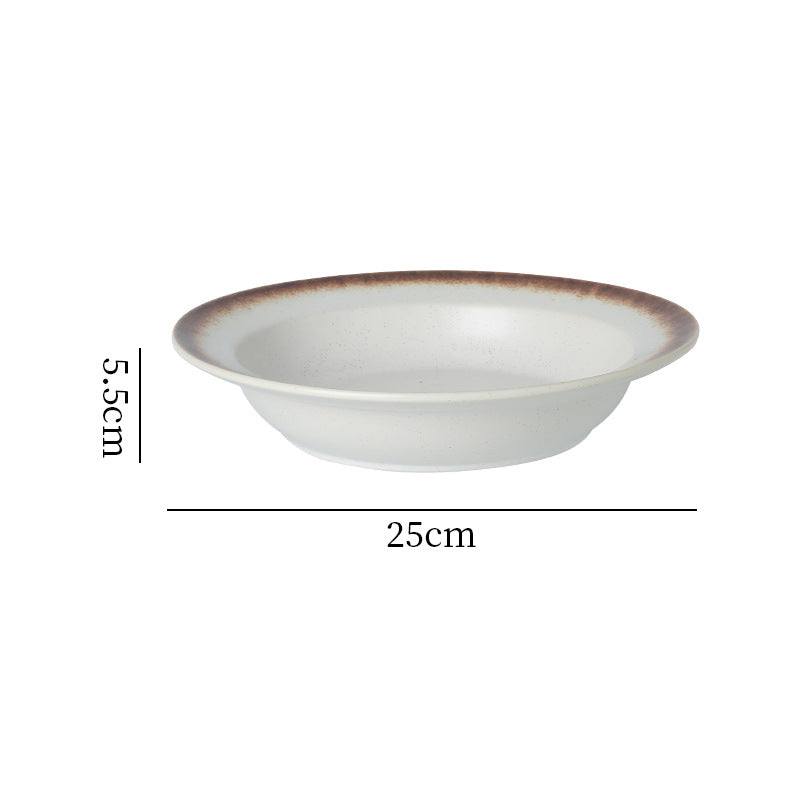 Japanese retro ceramic dinnerware - western dessert, straw hat plate, restaurant hot pot, soup plate, fruit salad, snack deep dish