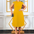 D3116 cross-border e-commerce  summer short-sleeve solid color fashion tie-waist pleated slim-fit european and american style dress