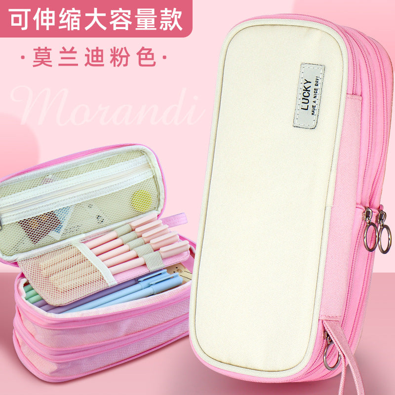 Cross-border pencil bag, Japanese and Korean macaron color matching can be turned into a large-capacity pencil bag, Japanese multi-functional stationery box for middle school students