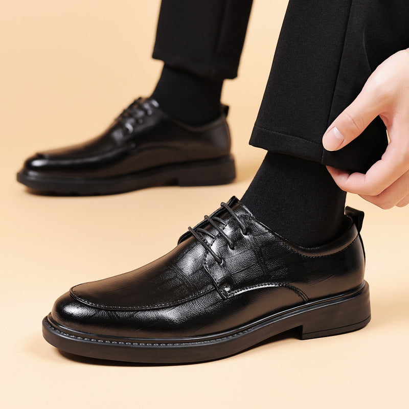 2024 new men's leather shoes - summer breathable business formal british style casual soft sole black dress shoes