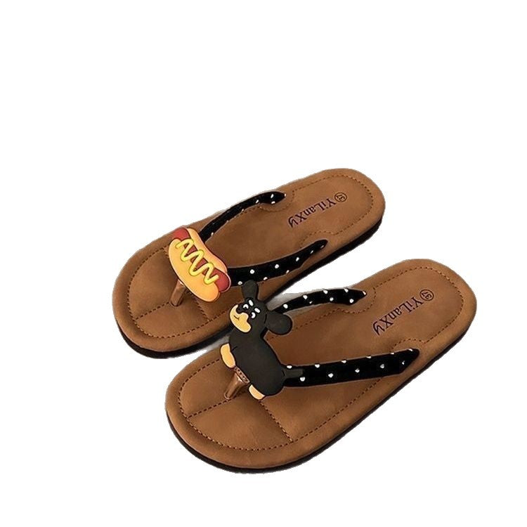 Flip-flops beach slippers flip-flops cute cartoon 2025 outwearsummernew arrival toe flatsnon-slip beach shoes