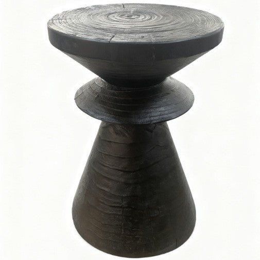 Wabi-sabi carbonized black flower corner stand folk style qhc store log sofa side table retro designer wooden pier wine display
