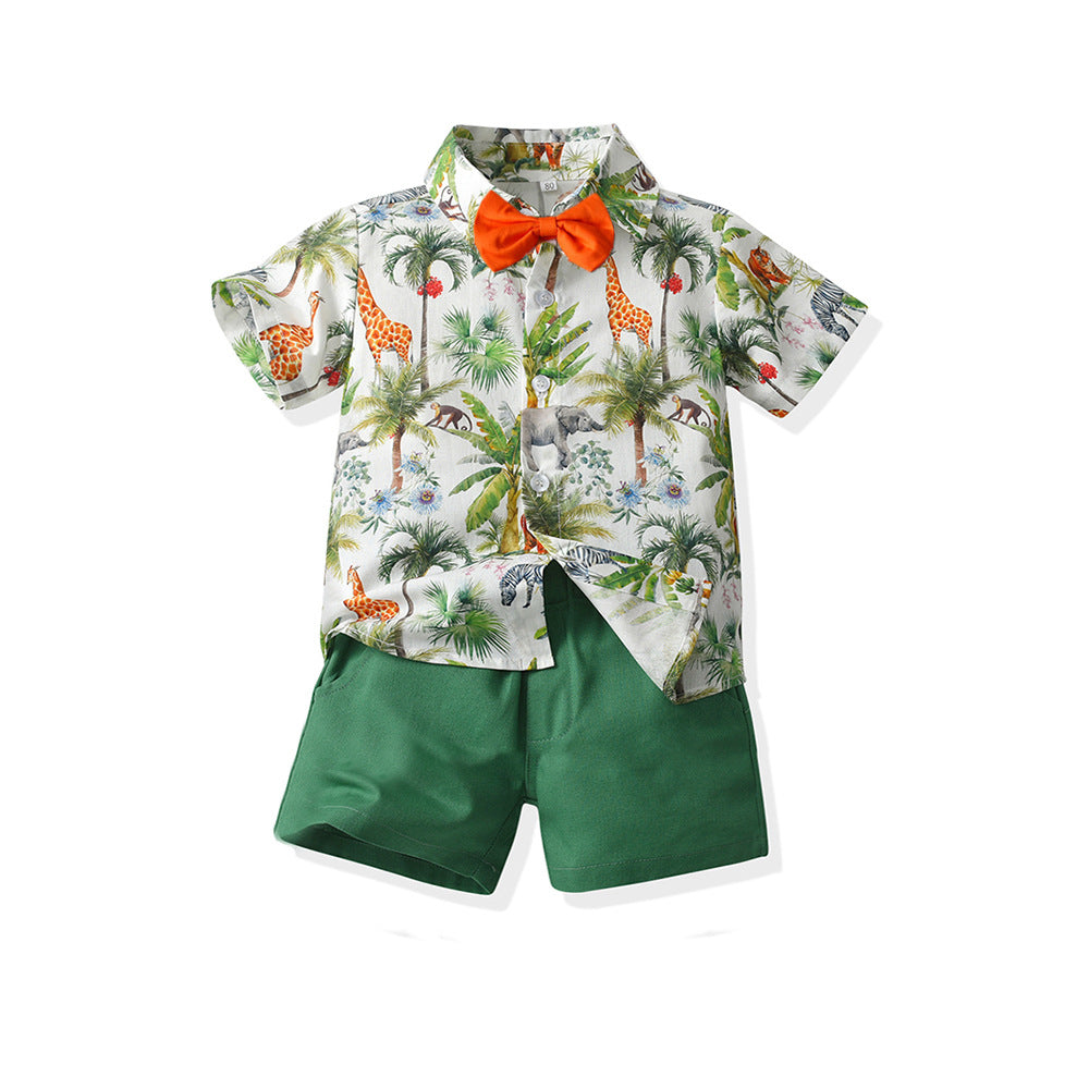 Boys' summer outfit: new stylish floral shirt set for cool and handsome baby boys - trendy short-sleeve shirt for kids, perfect for a chic beach look