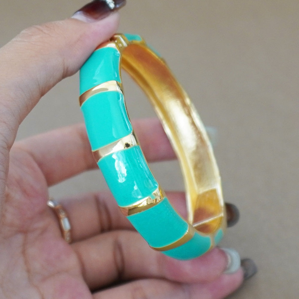 Elegant middle eastern women's enamel blue bangle, vintage ethnic court style fashion accessory