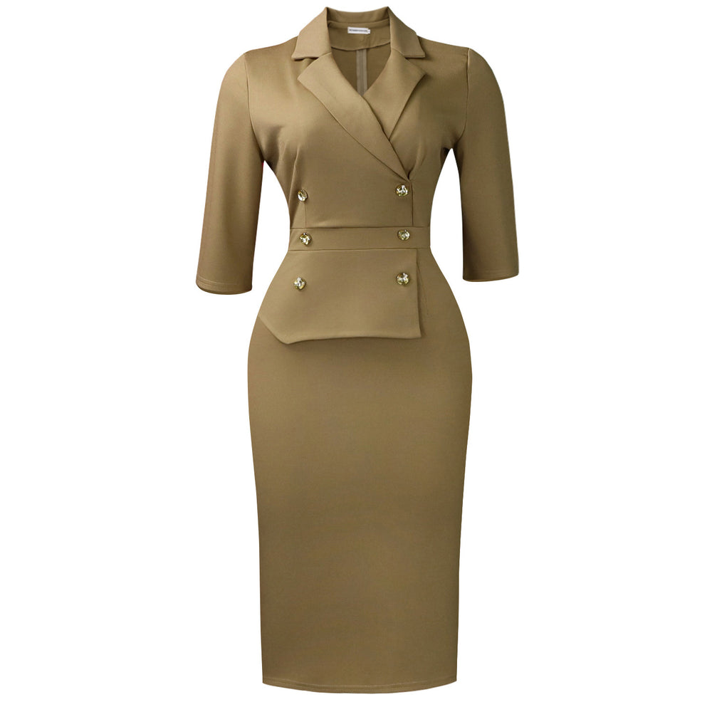 D616 cross-border women's fashion new european and american slim-fit bodycon pencil skirt with half-sleeves, suit collar, plus size african dress