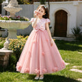 Girls' solid color mesh tutu wedding dress - perfect for children's day performances, birthday parties, and princess outfits - in stock!
