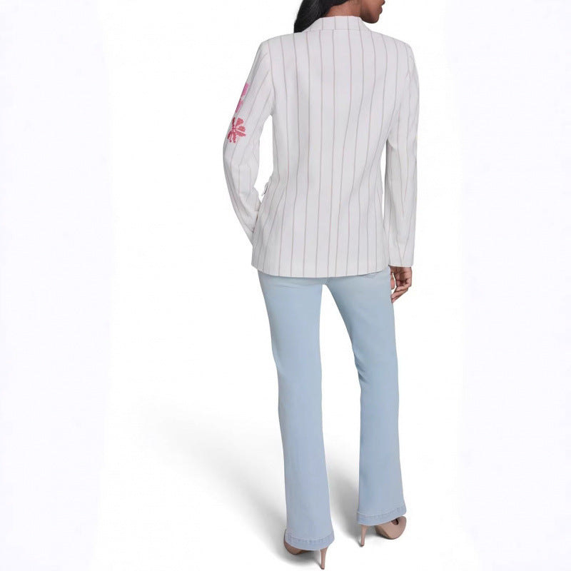 Amazon fashionstripeslong sleeves suit outwear women springnew arrivalfashionretroeleganttops