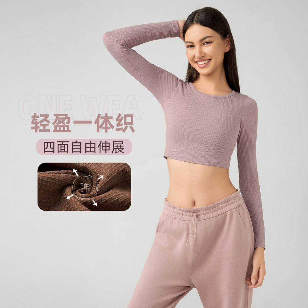Women's yoga top with built-in bra pads, running & fitness cropped stretch top, new slim-fit long sleeve activewear - daw197