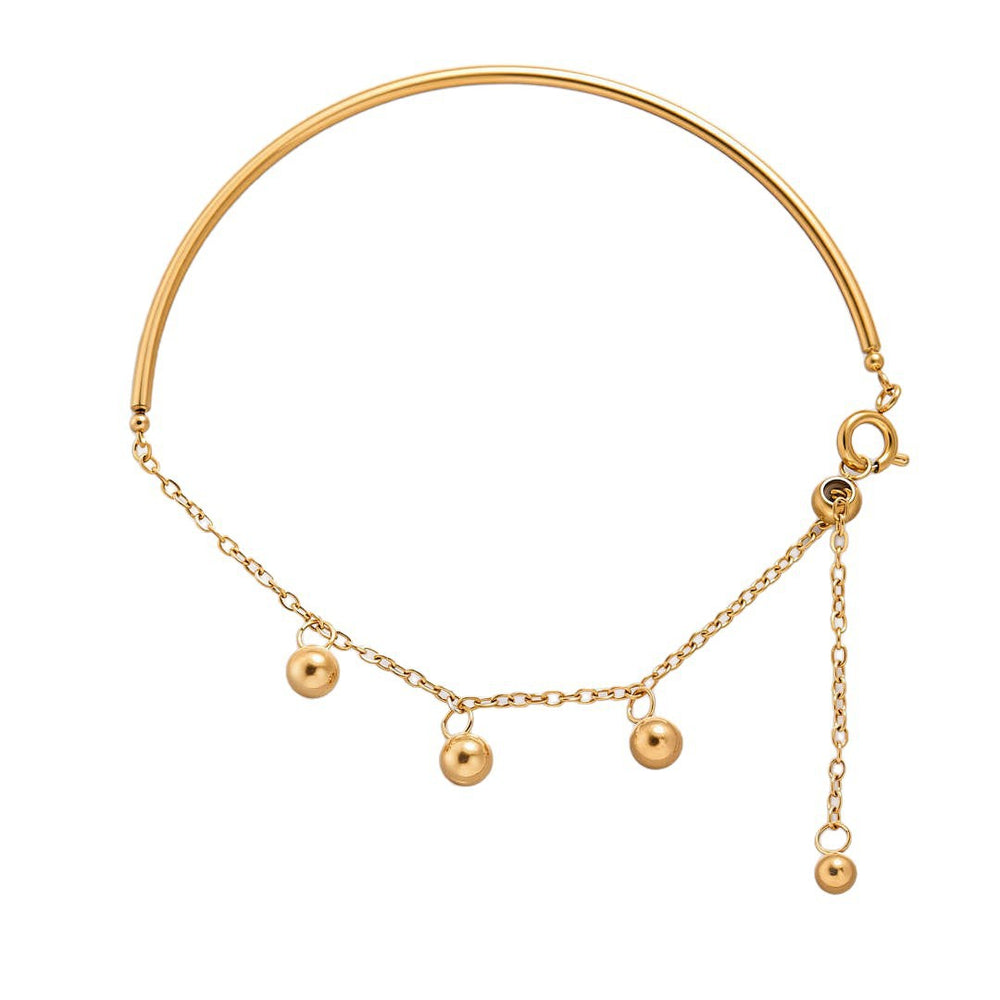 European and american ins simple half-stitched jewelry buckle round wire steel ball tassel bracelet bracelet titanium steel plated 18k gold hand jewelry