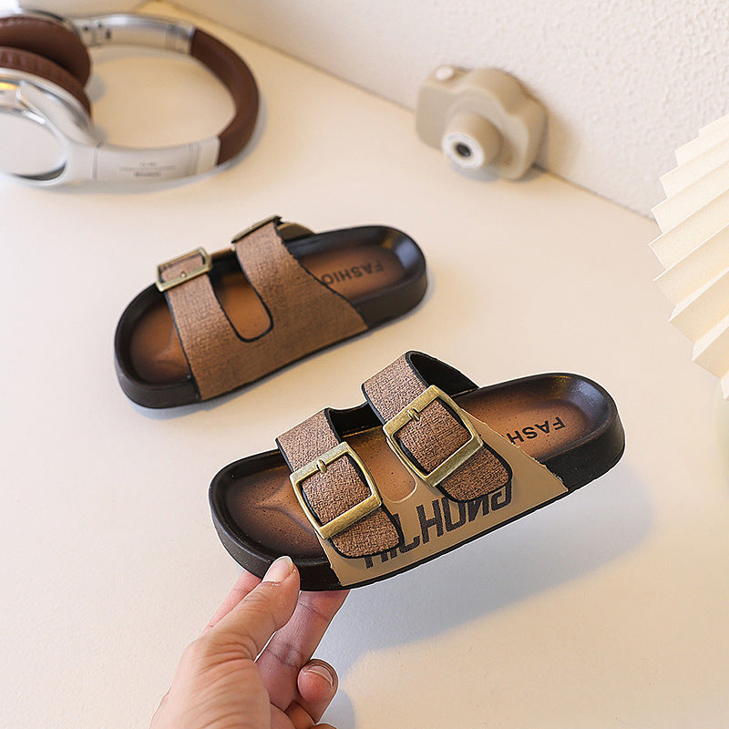 Custom birkenstock-style cork slides for boys and girls: indoor anti-slip fashion flip-flops for kids