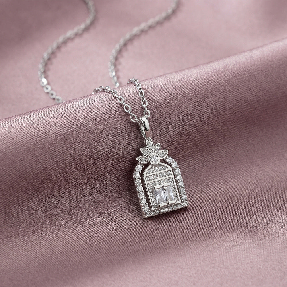 Popular copper inlaid with zirconium full diamond happiness door necklace for women summereasiest for matchfashion non-fading clavicle chain jewelry