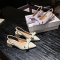 2025 summer new sweet style pointed-toe chunky heel fashion flats with bow detail, closed-toe high heel sandals for women