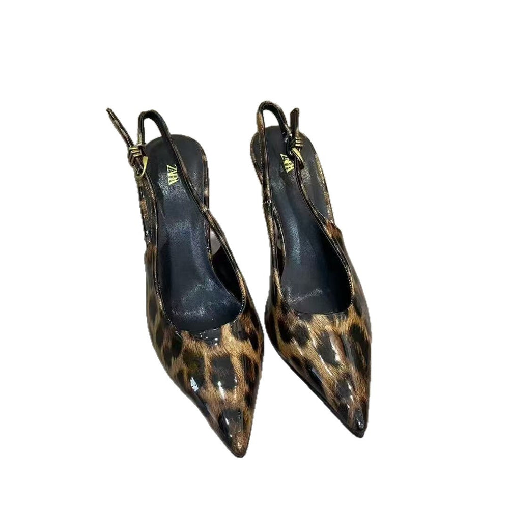 Za cross-border independent station insfashion catwalk electroplated steel heel one-word buckle strap simple open toe women's shoes sandals