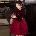 Ready-to-ship new girls' dress cake princess dress red new year outfit velvet birthday party dress winter style