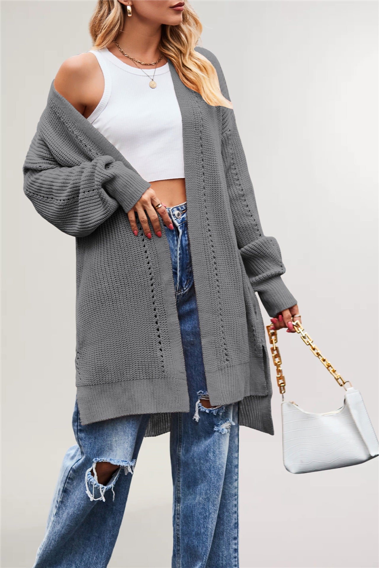 European and American  women's clothing winter and autumn 2025 new sweater independent station solid color loose coat pocket knitted cardigan