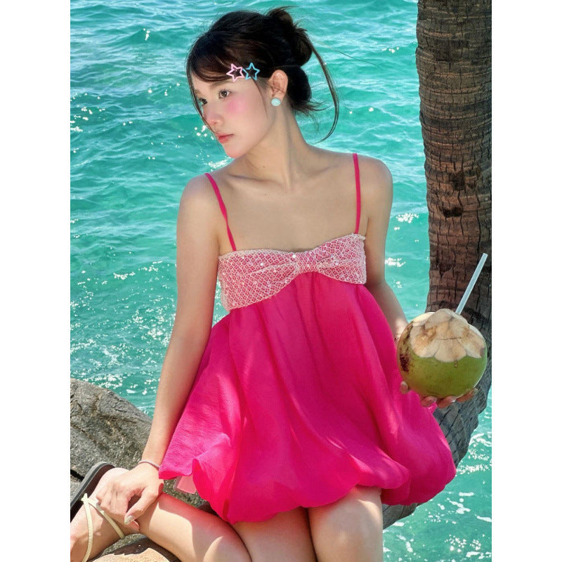 European and american women's clothing  summer new french sweet & spicy sequin bandeau loose camisole chiffon top