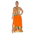 C6263 cross-border   fashion women's color block tie-up sleeveless bandeau maxi dress