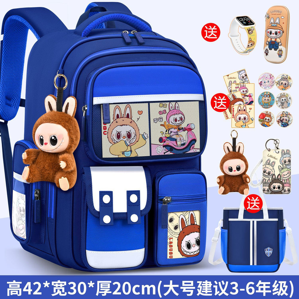 2026 new labubu backpack for girls, elementary school students grades 1-6, boys' lightweight kids' backpack, spine protection, and weight reduction