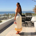 European and american cross-border african women's clothing  summer new arrival: elegant semi-high neck slim-fit sleeveless tassel backless dress