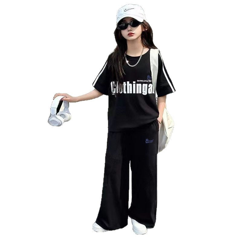 Girls' summer outfit set  new korean style chic lightweight two-piece set for older girls and children's casual sportswear