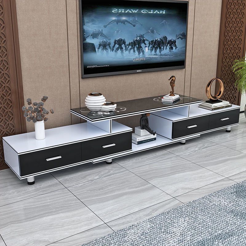 Tempered glass extendable tv stand & coffee table set - minimalist modern european style for small apartments - home living room tv cabinet
