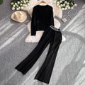 Fashionsuitfemalek-styleloose jacquard knittingsweatshirttwo-piece setcasualhigh waistslimming lookstraight-legloose pants