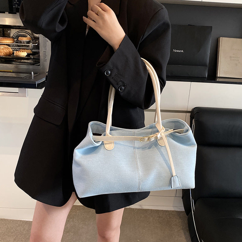 Casual denim underarm bag women's 2025 new fashion portable tote bag large capacity commuter shoulder bag