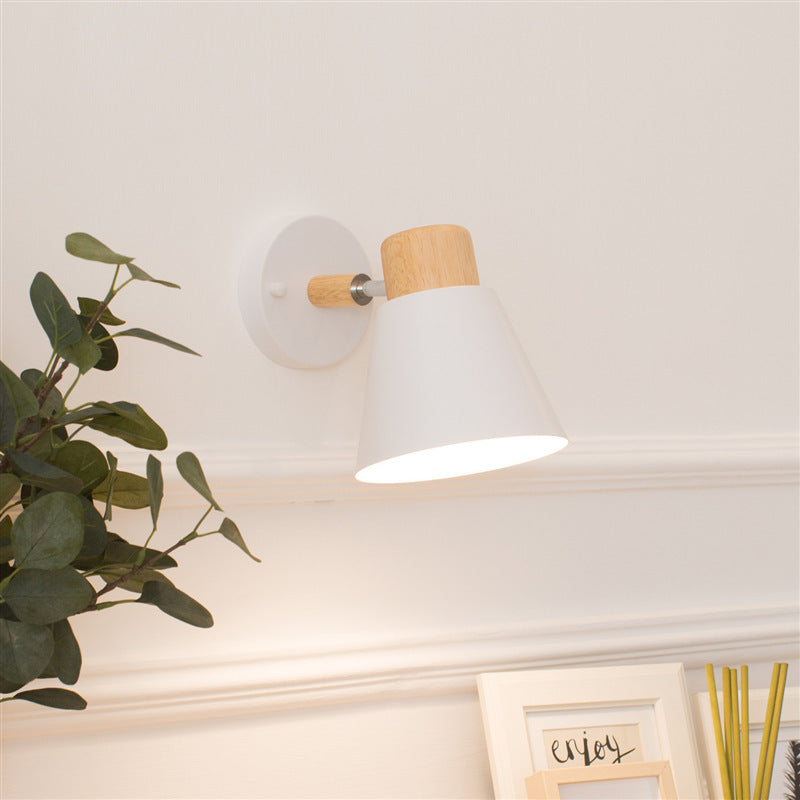 Nordic log style rotatable wall lamp white tapered soft light b&b guest room bedroom staircase casual bedside