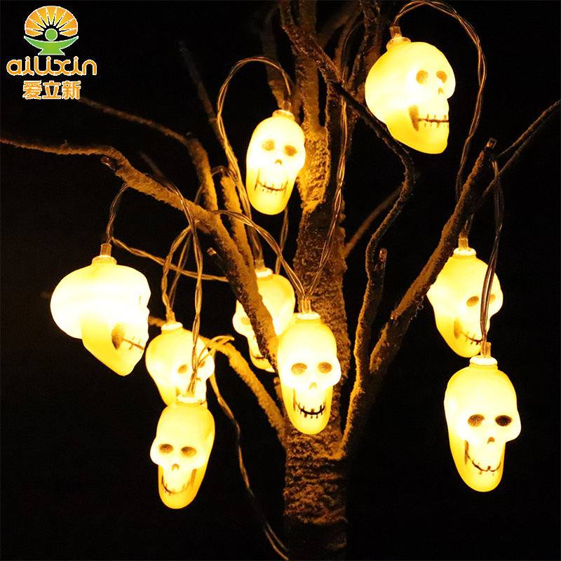 Cross-border LED skull lights string colorful lights Halloween ghost festival decoration battery box holiday bar layout can be customized
