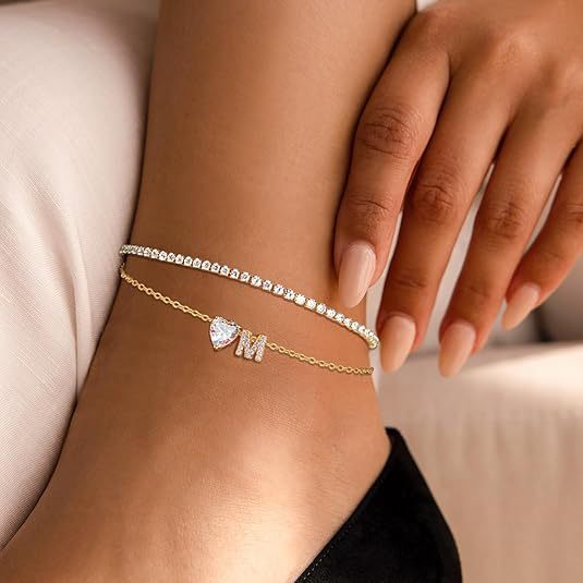 European and american cross-border hot-selling new product - chain & copper heart initial gold anklet, women's beach foot jewelry