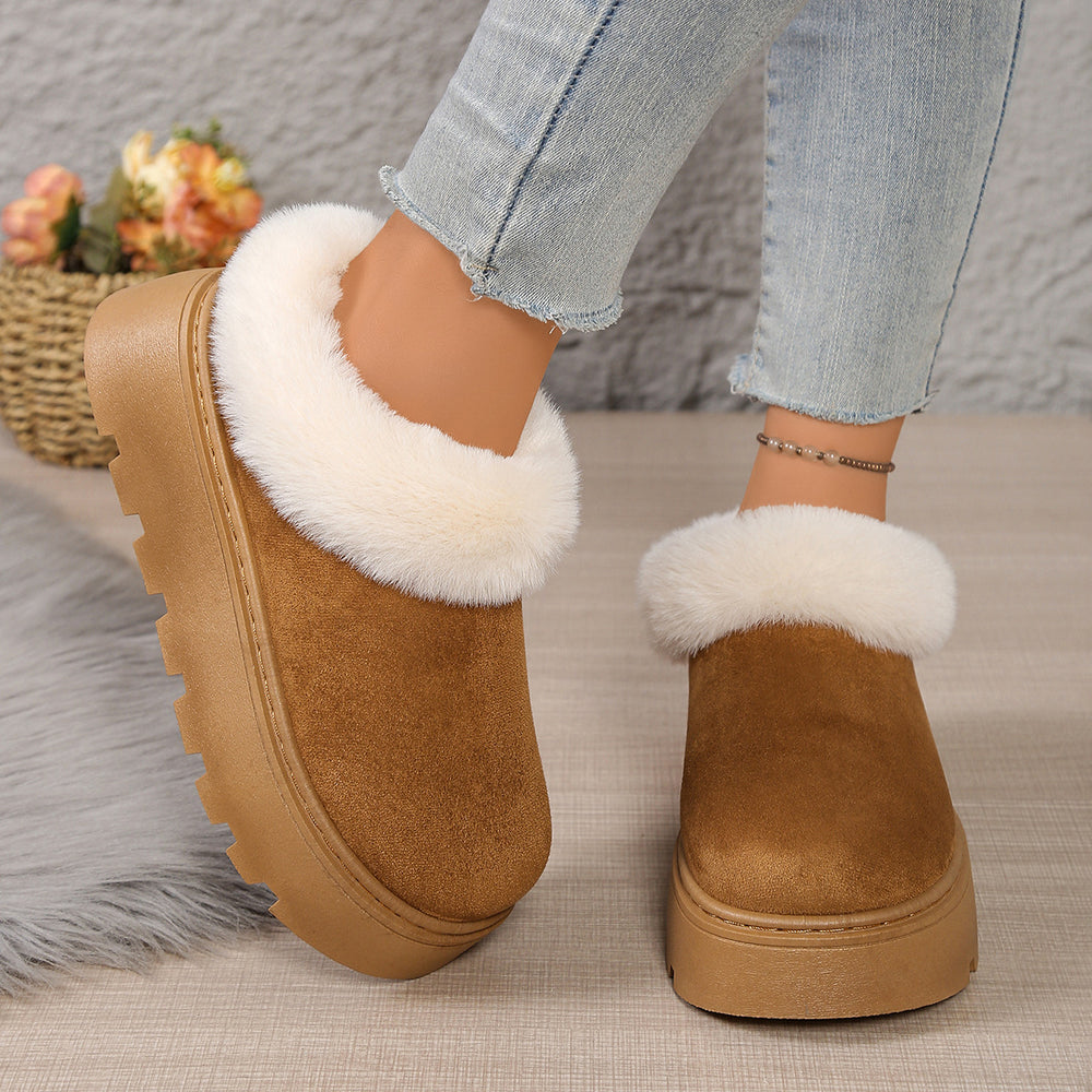 winter new women's snow boots korean style plush collar thick sole short boots fleece lined cross-border plus size cotton shoes